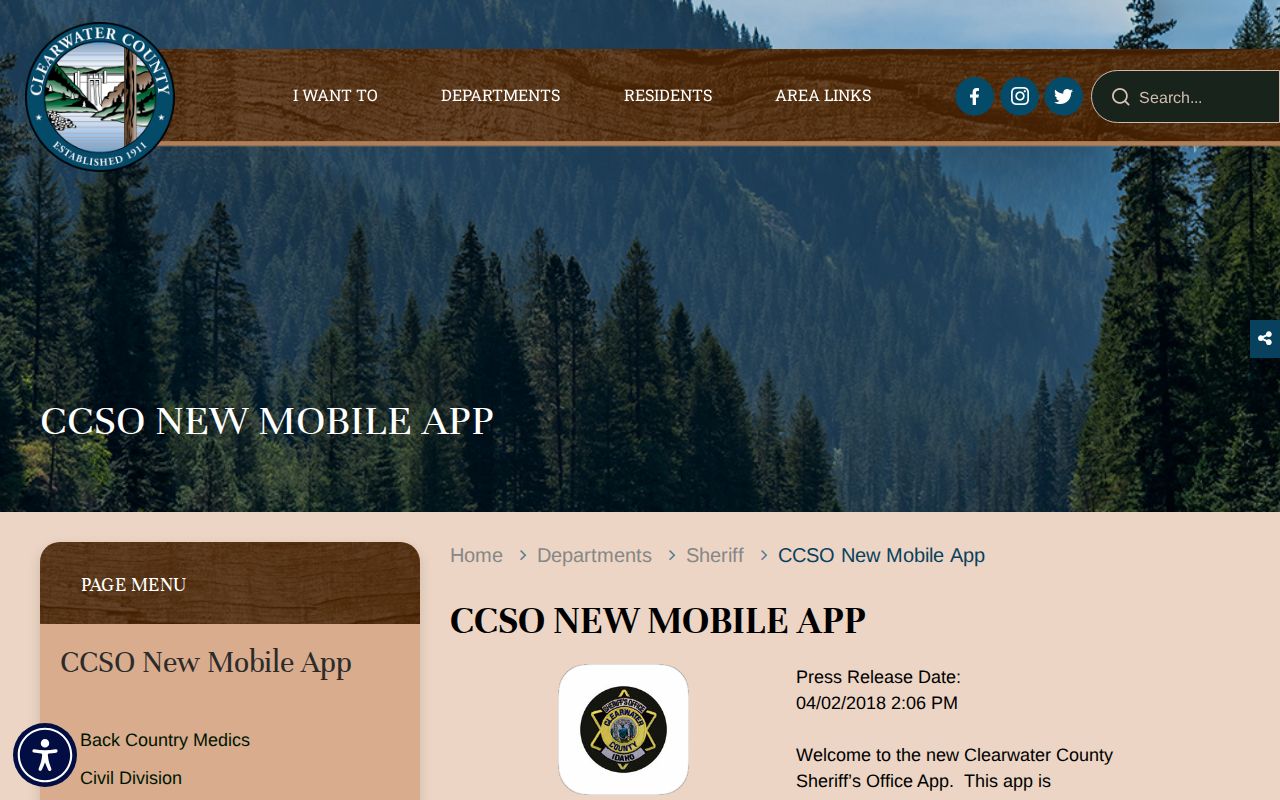 Clearwater County Sheriff app and custody-alert information