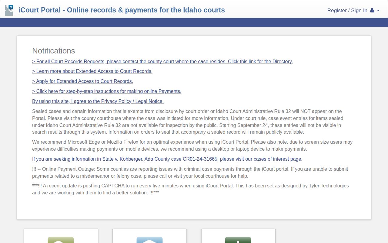 Idaho iCourt public case search for Clearwater County records