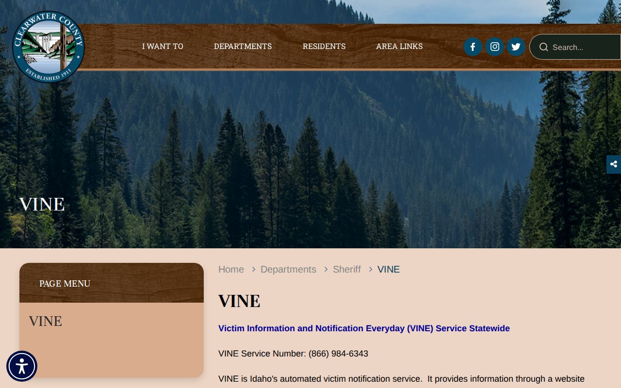 Idaho VINE custody notification information for Clearwater County