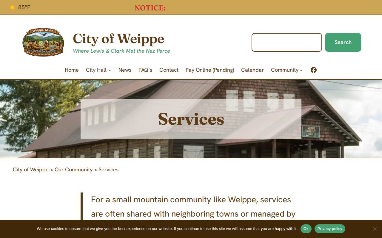 Weippe official police services and Clearwater County booking route